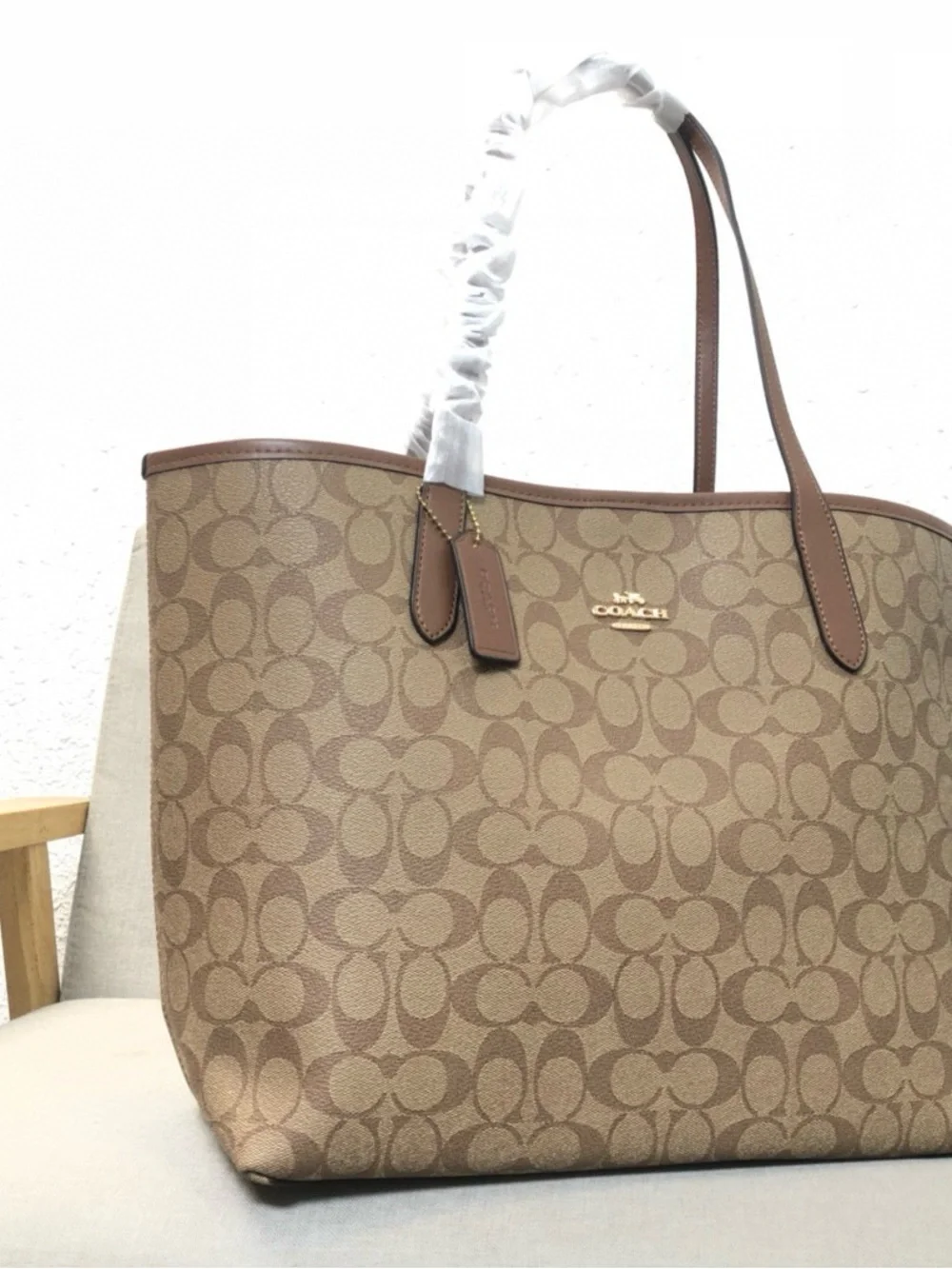 Coach Beige and Brown Signature Canvas Tote